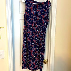 Talbots dress size L.  Navy, blue and red.  Flattering fit.